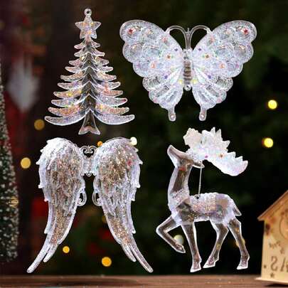 1 件水晶圣诞装饰品，适用于圣诞树装饰 - 悬挂式亚克力雪花和冰柱装饰品，圣诞树新年派对装饰用品，带吊坠，圣诞节室内外皆宜，派对装饰，最佳礼物，家居装饰，圣诞装饰，房间装饰，冬季