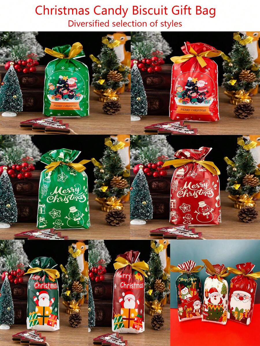 Túi rút dây ruy băng đựng kẹo bánh quy quà tặng, Giáng sinh - nhiều màu - Xem 1