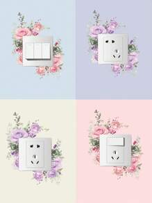 2 件简约素描花卉图案灯开关贴纸，牡丹玫瑰叶灯开关贴花插座装饰，自粘开关装饰贴花用于家居装饰，贴纸，墙贴花，乙烯基贴花，春季装饰品让您的家焕然一新，节日装饰贴纸礼物生日毕业 - 彩色 - 查看 2