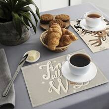 1 件/4 件/6 件冬季圣诞装饰餐垫，雪人驯鹿雪花铃铛绿叶浆果字母亚麻餐垫，防污垫，适用于家庭餐厅和餐馆，桌面装饰，家居用品 - 彩色 - 查看 3