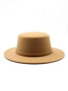 1pc Unisex Knitted Felt Hat, Solid Color, Retro Elegant British Style Flat Top Cap, Suitable For Parties, Outing, Daily Use In Autumn And Winter Witch