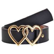 Kit Of 4 Women's Belts Synthetic Leather 1.40 Cm Plus Size Golden Heart Buckle Colors Elegant - 焦糖色-粉紅色-紅色-黑色 - 查看 8