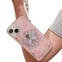 牢不可破的防刮粉钻蝴蝶镜珠手机壳，包括通用钻石挂绳和数据线保护器、配件收纳盒 - 多色 - 查看 6