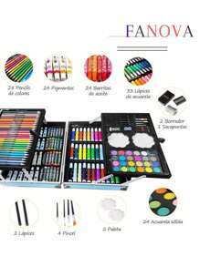 Set de arte profesional plegable con 2 rotuladores, 24 lápices pastel, 24 acuarelas, 24 tubos de pintura acrílica, 28 colores, 4 pinceles, 2 lápices HB, 3 godets, 2 borradores, 1 sacapuntas, de vuelta a la escuela, útiles escolares
