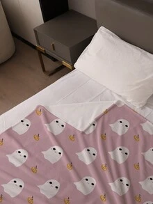 1 件可爱幽灵和南瓜灯图案柔软舒适法兰绒毯子、沙发盖毯，是送给家人和朋友的完美日常休息礼物 - 彩色 - 查看 10