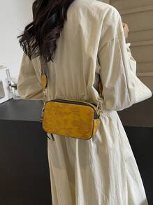 2024 新款时尚刺绣小方包高端别致百搭单肩包宽肩带斜挎包 - 芥末黃 - 查看 2
