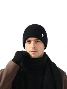 1 Mũ Nam Mùa Thu Đông Mới Mũ Len Ấm Áp Chu Vi Đầu Lớn Mũ Dệt Kim Có Khăn Trùm Đầu Bằng Nhung Mũ Lạnh Cho Nam - Mũ + khăn quàng cổ logo chữ S hình tam giác - Xem 3