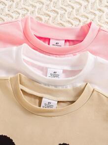 Conjunto de 3 piezas de ropa informal para niñas, que combina todo: Blusa de manga larga con estampado de personaje de dibujos animados y letras en inglés + Pantalón jogger de cintura elástica de unicolor, ropa cómoda y versátil para niñas en primavera y otoño