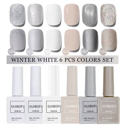 6pcs Set Winter White 15ml Gel Nail Polish Set 120 Color Series Fall Shine Finish Semi Permanent Glitter Sequins Nail Polish Set Kit Soak Off Uv Varnish Nail Art For Manicure Nail Design Solid Color One Bottle Nails