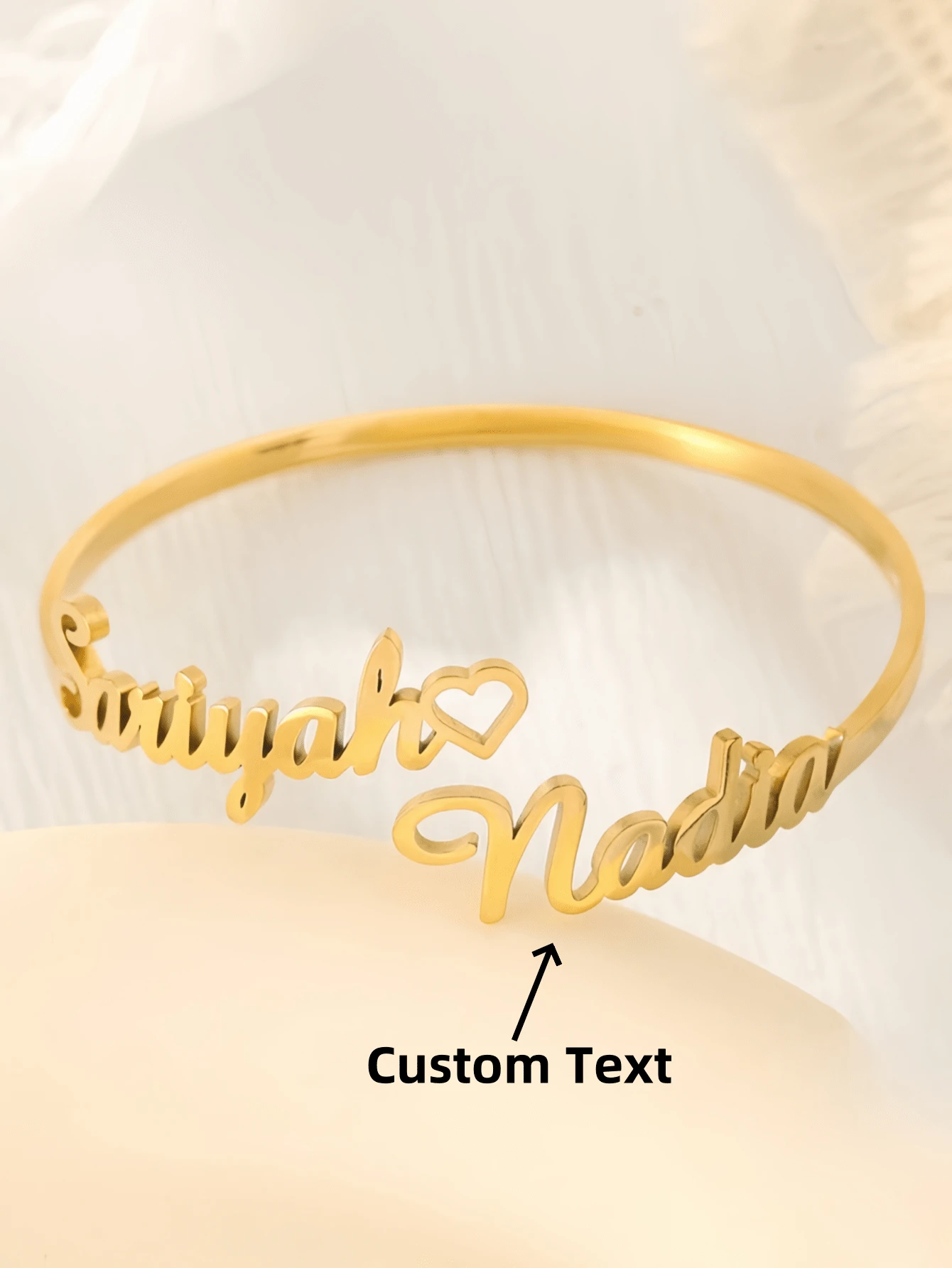 1pc Gold Rose Gold Custom Double Name Couple Bracelet, Personalized