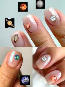 5D 浮雕太空星球美甲贴纸，可爱银河星球美甲自粘贴纸设计，星球魅力指甲转印贴纸，丙烯酸用品，适用于女士女孩美甲技巧 2 张 - 彩色 - 查看 2