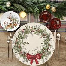 1/4 件装圣诞圆形餐垫，带复古花环、音符和红色蝴蝶结设计 - PU 面料，仅可手洗，防滑、耐热桌垫，适用于餐厅和厨房装饰、家居和厨房装饰、房间装饰、派对装饰 - 彩色 - 查看 8