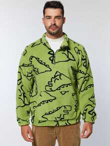 1 件男友风格男士时尚经典印花保暖内衬运动衫，时尚休闲厚套头衫，保暖长袖上衣，冬季新品潮流 - 綠色 - 查看 5