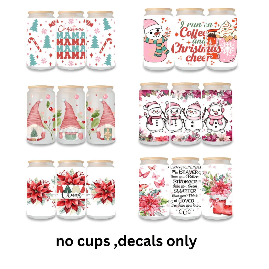 10 Pieces Christmas Designs Uv Dtf Cup Sticker Set Waterproof 3D