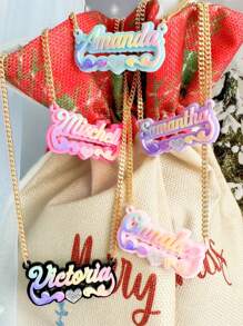 Collar con nombre personalizado de acrílico, joyería con placa con nombre personalizado, collar con nombre para niños, collar personalizado, placa con nombre de acrílico colorido, regalo para mamá