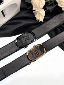 1 Stück automatische Schnalle mit goldenem Buchstaben B Aufkleber Leder Gürtel mit Litchi Streifenmuster, hochwertig & luxuriös, geeignet für Party oder Business Lässig Herren Sommer, Schule Lässig, Business, Freund Ehemann Vater Herren Geschenk, Alltag, Mode, Teenager, Outdoor, Urlaub, Sport, Reise, Straße, Boho, Vintage Herbst, Herbst-Winter Accessoires, geeignet für Teenager, Jugendliche, Herren, Lässig, Outdoor, Sport, Urlaub, Abschlussgeschenke, Geburtstag, Alltag