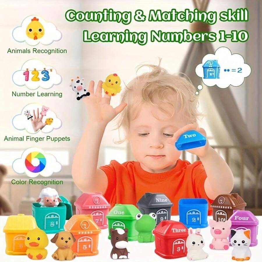 1 Set Animal Classification And Stacking Toy Set, 10pcs Farm Animal