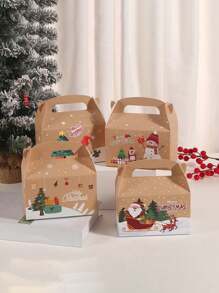 4 件/包派对礼品盒，手持纸盒，适用于圣诞节礼物、万圣节、万圣节装饰 - 駝色 - 查看 1