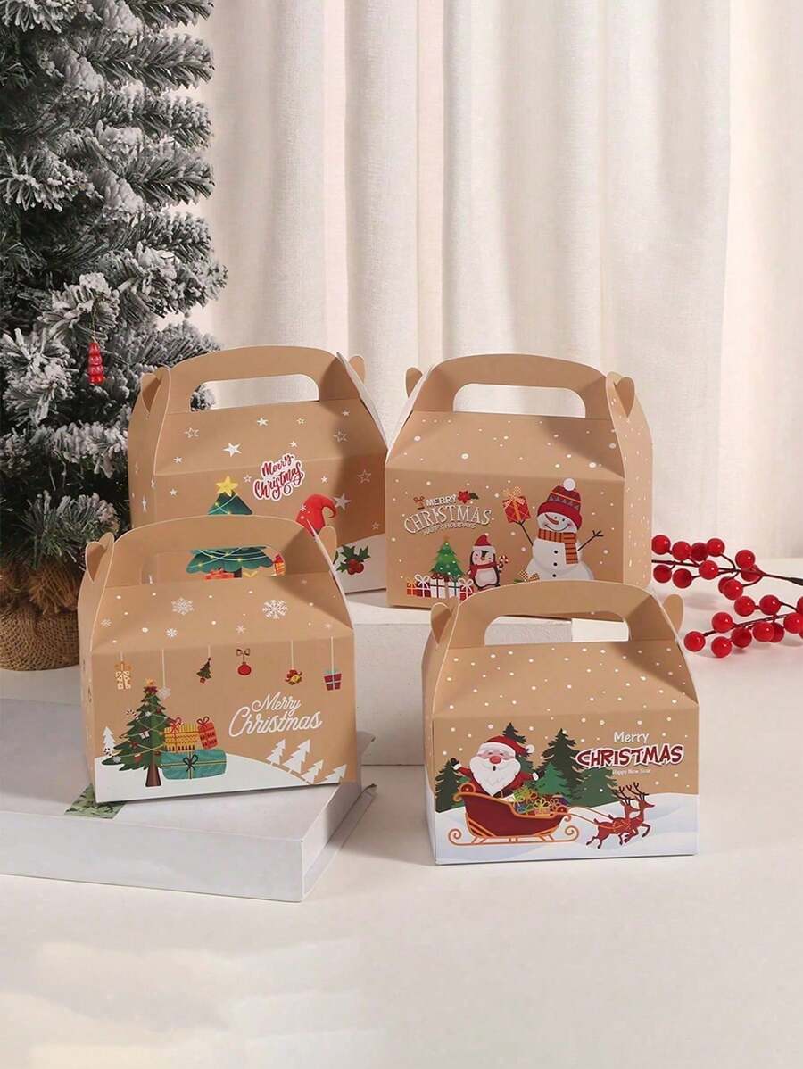 4 件/包派对礼品盒，手持纸盒，适用于圣诞节礼物、万圣节、万圣节装饰 - 駝色 - 查看 1
