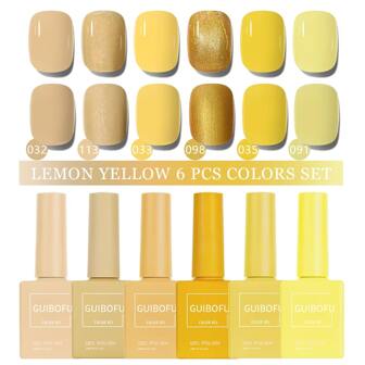 6pcs Set Lemon Yellow 15ml Gel Nail Polish Set 120 Color Series Fall Shine Finish Semi Permanent Glitter Sequins Nail Polish Set Kit Soak Off Uv Varnish Nail Art For Manicure Nail Design Solid Color One Bottle