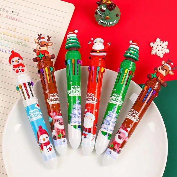 10pcs/Set Christmas-Themed Multicolored Pens, Excellent As Christmas Carnival Party Gifts, Office Party Small Presents