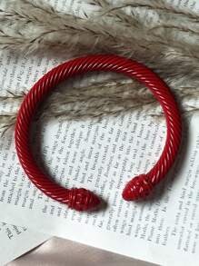 1pc European & American Fashionable Lacquered Twisted Rope Open Bangle Bracelet, Versatile Accessory For All Seasons & Holidays
