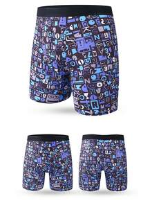 4 chiếc quần lót boxer mềm mại thoáng khí in họa tiết Graffiti cỡ lớn thoải mái cho nam - Nhiều màu - Xem 3