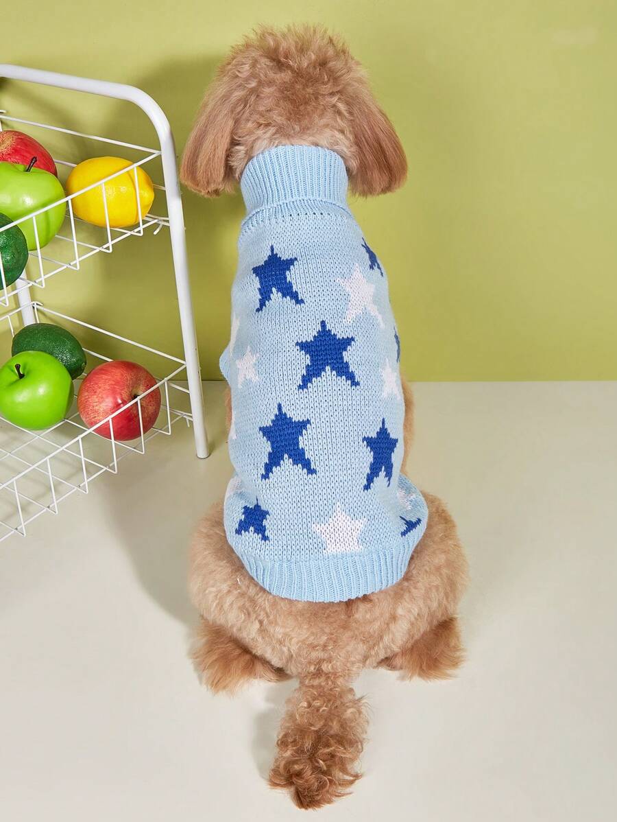 1件星形图案宠物毛衣，适合春秋季穿着，适用于泰迪犬、贵宾犬、吉娃娃和其他小型犬。 - 淺藍色 - 查看 1