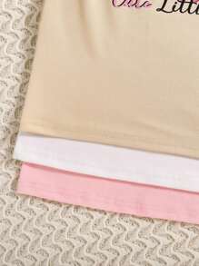 Conjunto de 3 piezas de ropa informal para niñas, que combina todo: Blusa de manga larga con estampado de personaje de dibujos animados y letras en inglés + Pantalón jogger de cintura elástica de unicolor, ropa cómoda y versátil para niñas en primavera y otoño