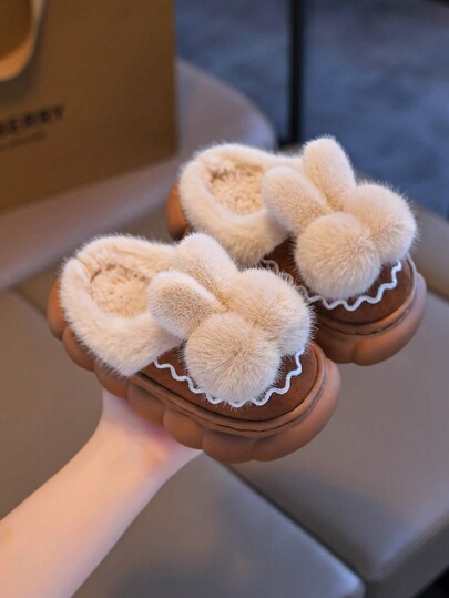 Papuci de pluș pentru copii de toamnă și iarnă, cu minge de lână, pentru petrecerea timpului liber și în aer liber, confortabili, antiderapante, cu fundul moale, papuci de casă caldi