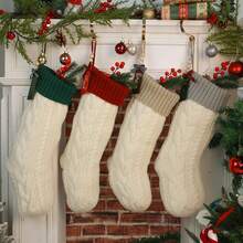 1 Pc Color-Block Christmas Stocking Personalized Christmas Stocking Family Christmas Stockings With Wooden Name Tags Holiday Gift