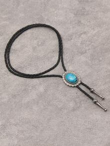 1 chiếc vòng cổ nơ nhựa màu xanh lam, dây chuyền kim loại trang trí phong cách cổ điển sang trọng, phù hợp cho nam giới, phụ kiện dây chuyền áo len - Vòng cổ nơ hợp kim nhựa - Xem 6