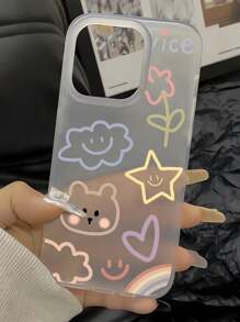 Funda protectora de TPU con diseño de manzana, arcoíris, nube y oso, compatible con iPhone 16/15/14/13/12/11/X/XR/XS/MAX/6/7/8/Plus, a prueba de golpes y resistente a arañazos, con correa con colgante y patrón brillante de corazón y flor