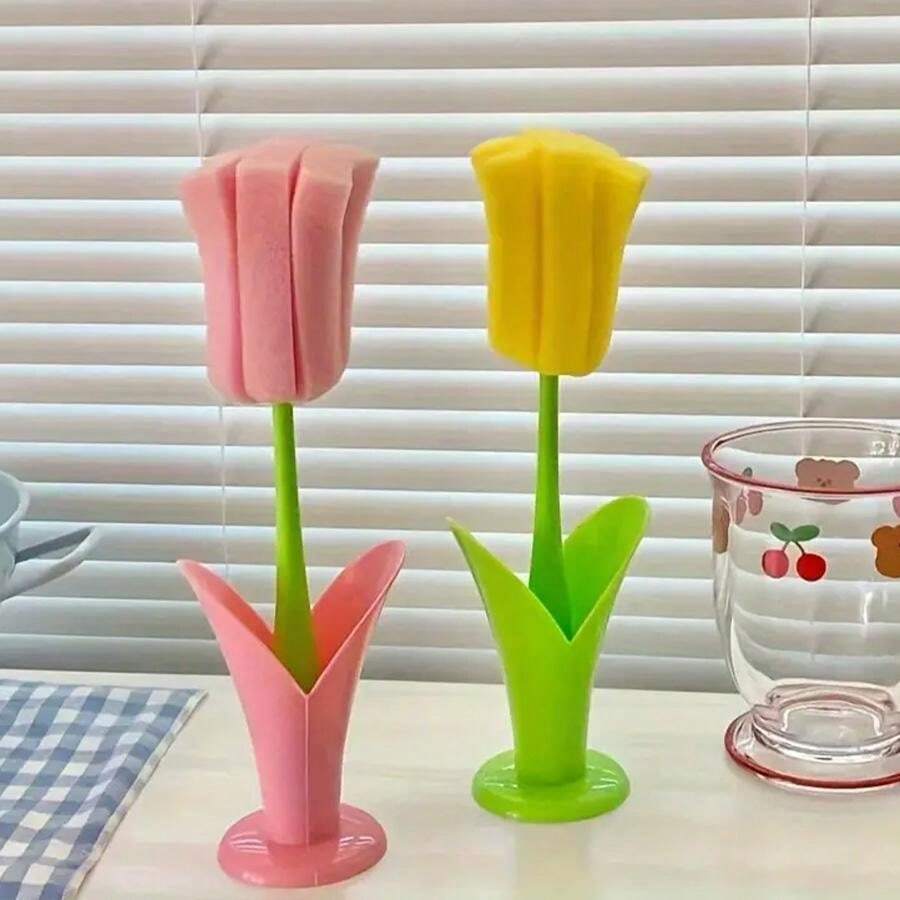 1 Tulip Shaped Cup Brush Reusable, EasyToStore Kitchen And Bathroom