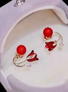 1 Cặp Hoa Tai Hình Hoa Tulip Thanh Lịch Với Pha Lê Rhinestone Lấp Lánh, Thiết Kế Bằng Hợp Kim, Phù Hợp Với Phụ Nữ, Hoàn Hảo Cho Các Dịp Cưới Hỏi Ngày Lễ Tình Nhân Ngày Lễ Tình Nhân - Đỏ - Xem 5