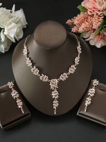 Luxury Rhinestone Fringe Bridal Necklace Earrings Set, Sexy Alloy Jewelry With Sparkling Rhinestones For Parties And Holidays, Thanksgiving Elegant Accessories For Women - Two-Piece Set