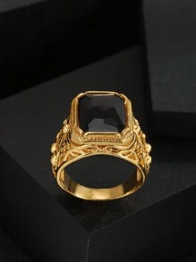 1 chiếc nhẫn thời trang nam sang trọng - Cubic Zirconia đen, thiết kế hoa may mắn thời trang, thích hợp cho tiệc, tiệc chiêu đãi doanh nghiệp, đám cưới và các dịp trang trọng - màu đen - Xem 3