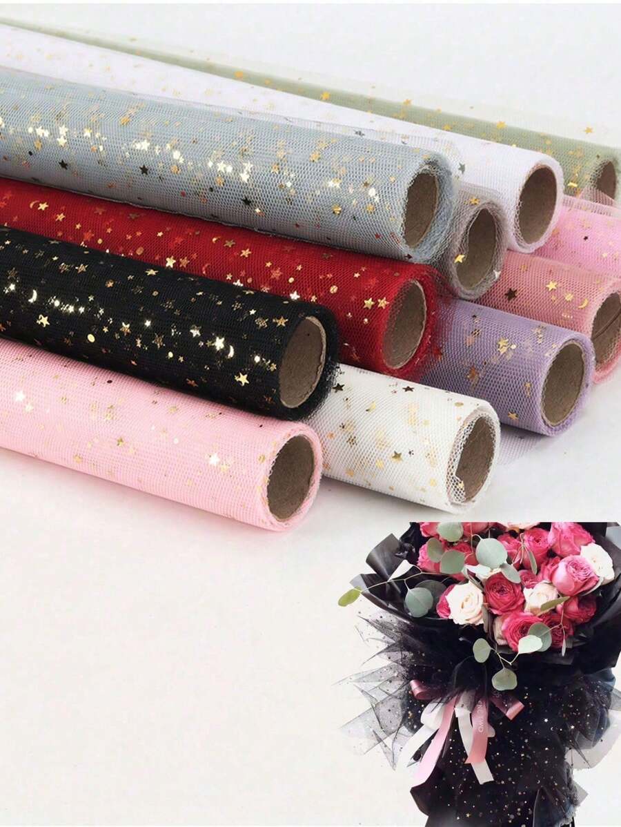 1 tấm lưới hình sao trăng màu đồng, vật liệu đóng gói hoa, đồ dùng cho người bán hoa, ngày lễ tình nhân, lưới đóng gói bó hoa - Nhiều màu - Xem 1