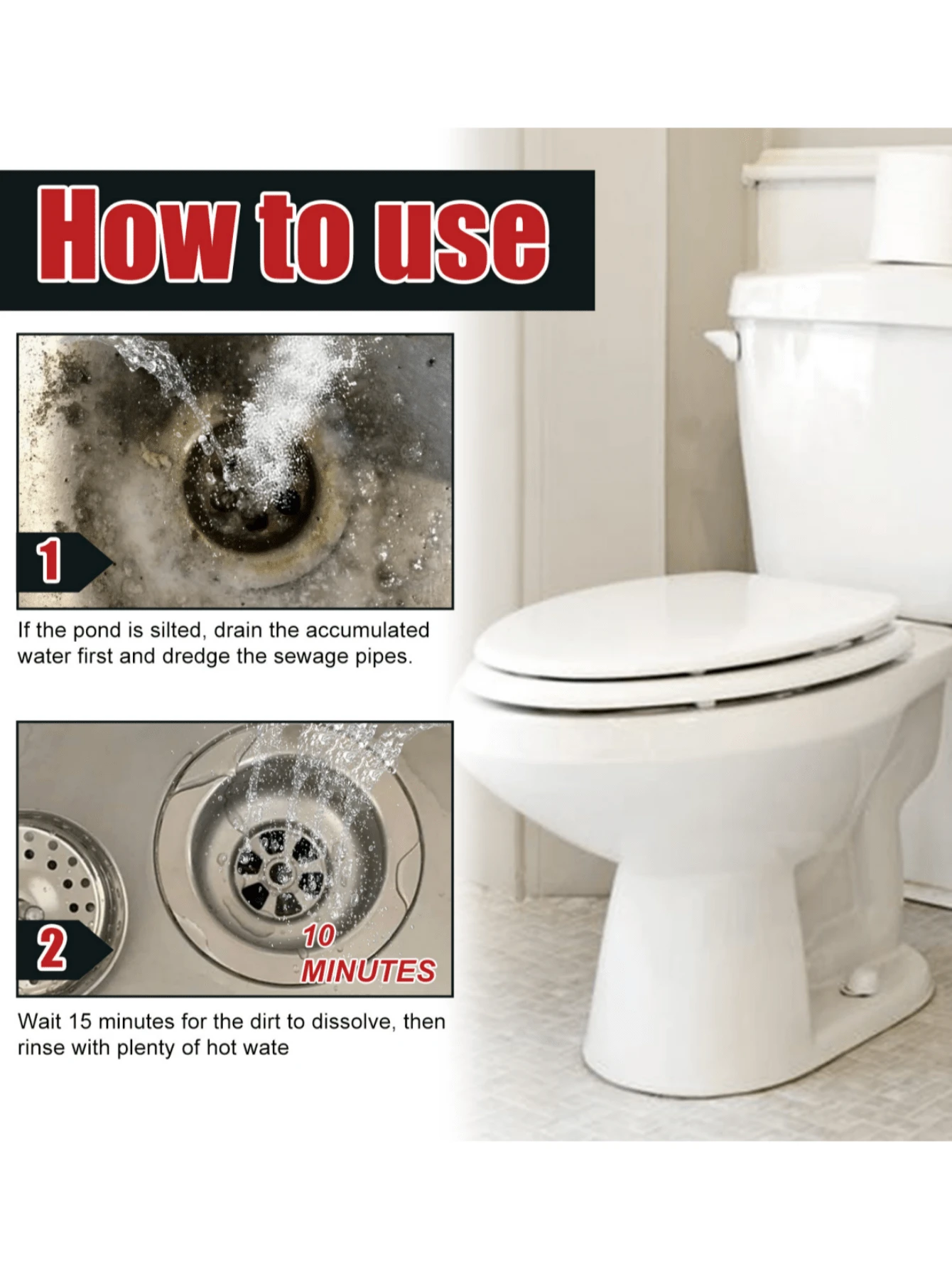 Gutter Clogging Removal Powder Dissolves Drains, Bathroom Toilet Drains