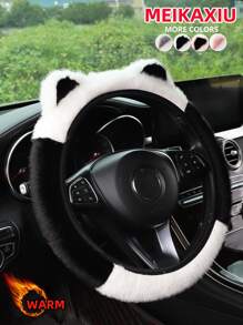 MEIKAXIU 1pc Winter Fluffy Fluffy Soft Cute Panda/Bear/Kitty Ear Car Steering Wheel Cover, 14-15 Inch, Pink/Black/Grey, Car Interior Accessories,Car Acessesories Women - Một cỡ - Xem 8