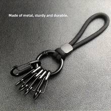 Creative Niche Black Metal Braided Keychain With Multiple Hooks, New Fashion Pants Hanging Accessory, Simple Style Waist Hanging Key Chain For Men Car Accessories Bag Charm Backpack For School Cute Goth Y2k - Swimming Black Bracelet With Round Ring Buckle + 5 Hanging Buckles - View 7