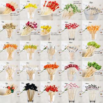 100 件/套彩色竹签，创意水果/蛋糕签，烘焙、圣诞节、泳池派对水果叉甜点装饰棒