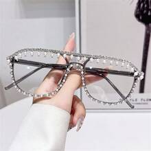 TR + Metal 女士闪亮水晶镜片眼镜，防辐射电脑眼镜，护眼派对装饰眼镜男女通用 - 彩色 - 查看 6