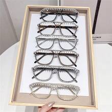 TR + Metal 女士闪亮水晶镜片眼镜，防辐射电脑眼镜，护眼派对装饰眼镜男女通用 - 彩色 - 查看 10