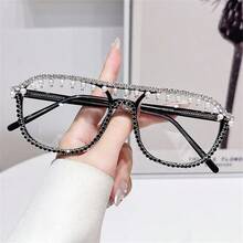 TR + Metal 女士闪亮水晶镜片眼镜，防辐射电脑眼镜，护眼派对装饰眼镜男女通用 - 彩色 - 查看 2