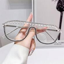 TR + Metal 女士闪亮水晶镜片眼镜，防辐射电脑眼镜，护眼派对装饰眼镜男女通用 - 彩色 - 查看 4