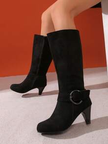 2024 New Casual Simple Round Toe Zipper Side Fashion Mid-Calf Boots For Women - Black - View 5