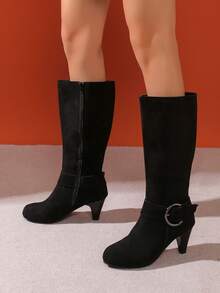 2024 New Casual Simple Round Toe Zipper Side Fashion Mid-Calf Boots For Women - Black - View 1