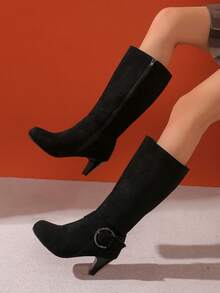 2024 New Casual Simple Round Toe Zipper Side Fashion Mid-Calf Boots For Women - Black - View 4
