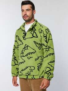 1 件男友风格男士时尚经典印花保暖内衬运动衫，时尚休闲厚套头衫，保暖长袖上衣，冬季新品潮流 - 綠色 - 查看 6